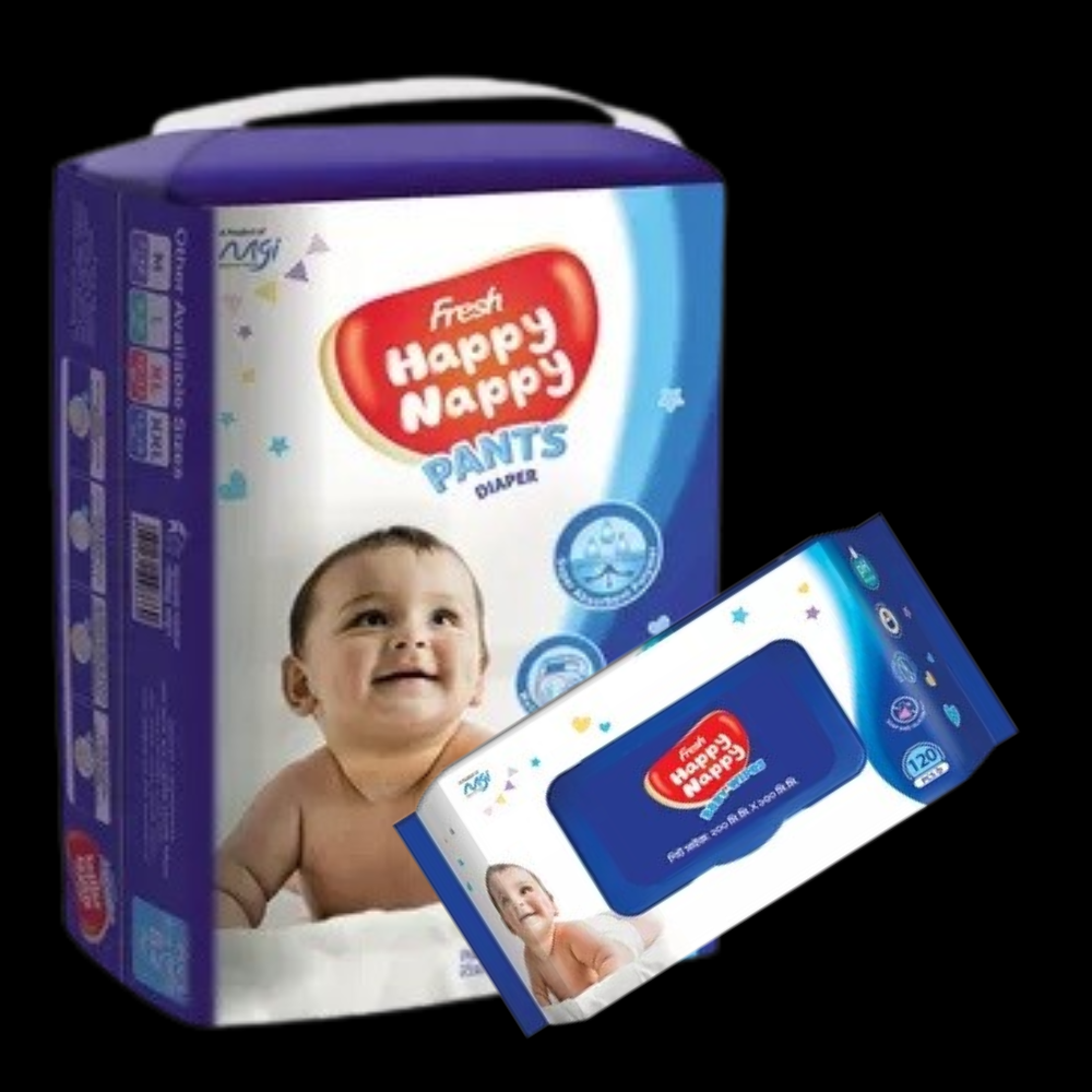 Package-15 Fresh Happy Nappy Diaper ( Pant Style) With Baby Wipes or Wet Tissue