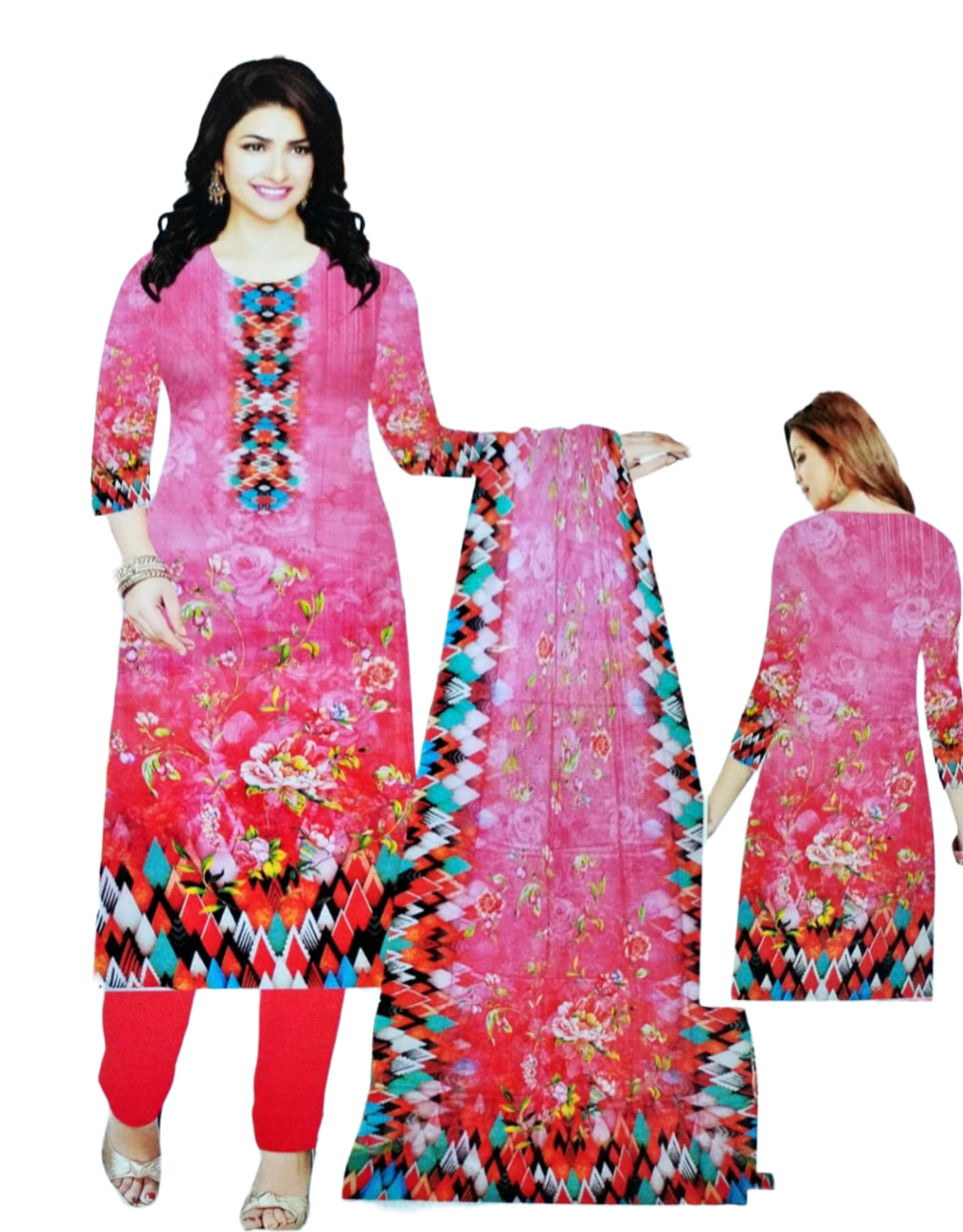 P10 (Pakistani Lawn Three Pice) Rose Color DN-1043