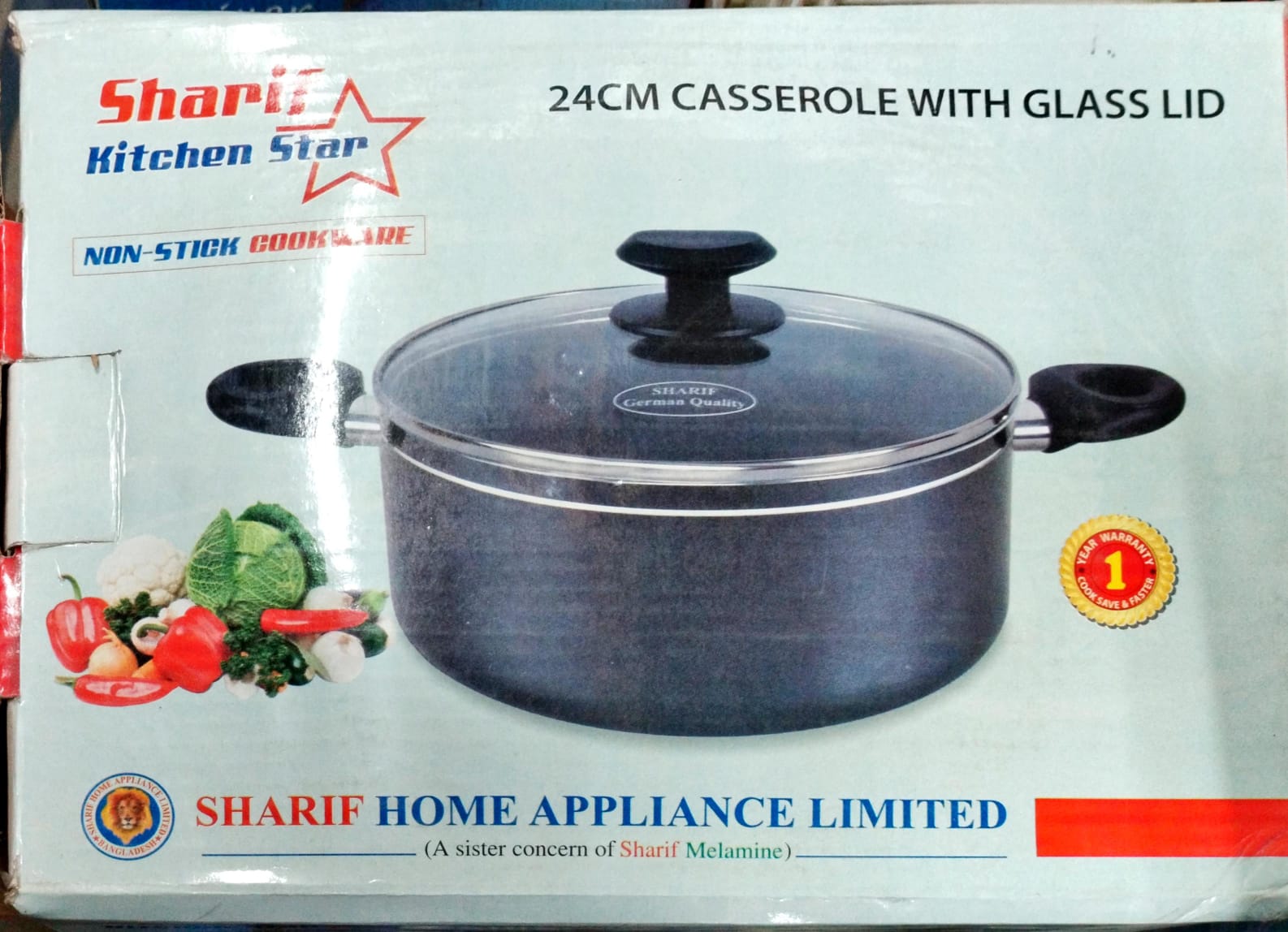 P172 Sharif 24 CM Casserole With Glass LID (Black / Red)