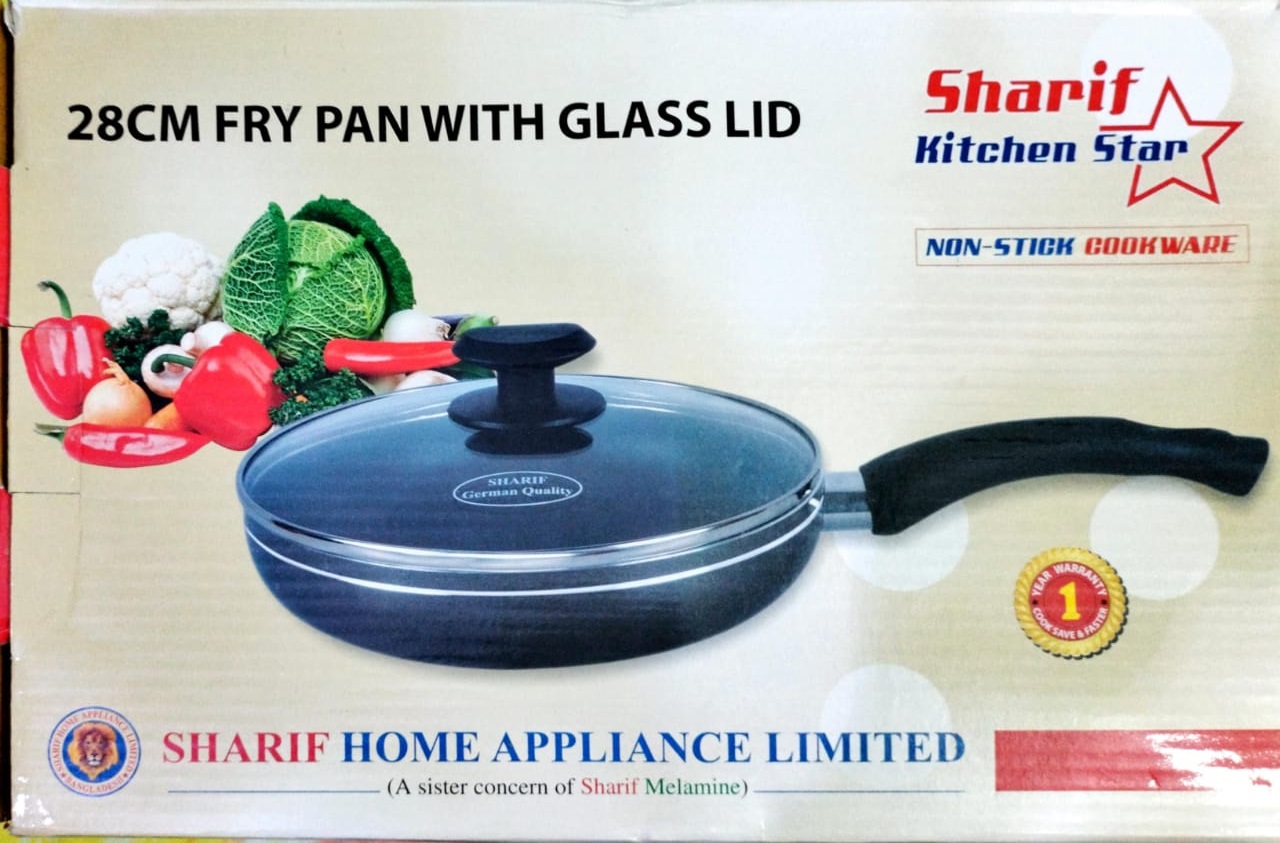 P184 Sharif Non Stick Fry pan With Glass Lid 28 CM