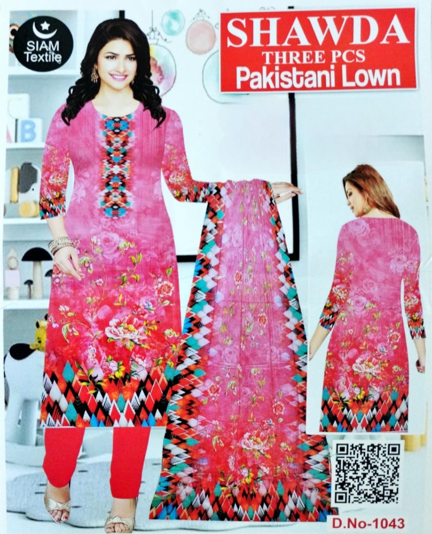 P308 (Pakistani Lawn Three Pice) Rose Color DN-1043