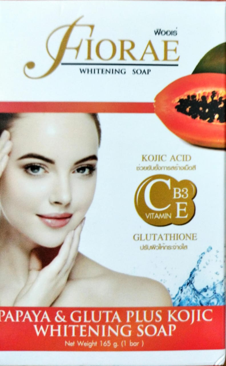 P341 Fiorae Papaya & Gluta Plus Kojic Whitening Soap 165gm Made in Thailand